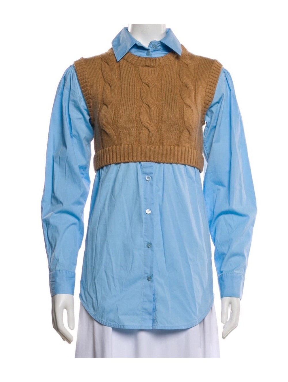 Staud XS Cooper Knit Wool Vest and Poplin Long-Sleeve Combo Shirt